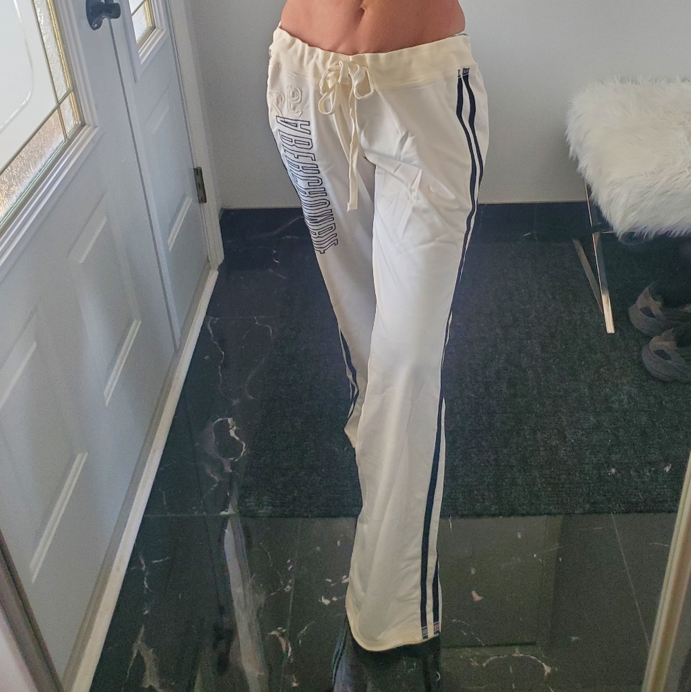 90s Abercrombie & Fitch Cream Wide Leg Track Pants Sweatpants M - Picture 3 of 11